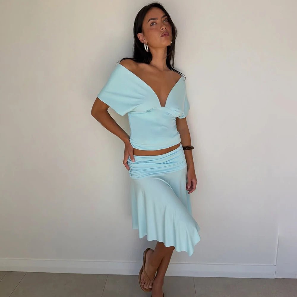 Jenna Omuzları Açık Bluz ve Etek Takımı
