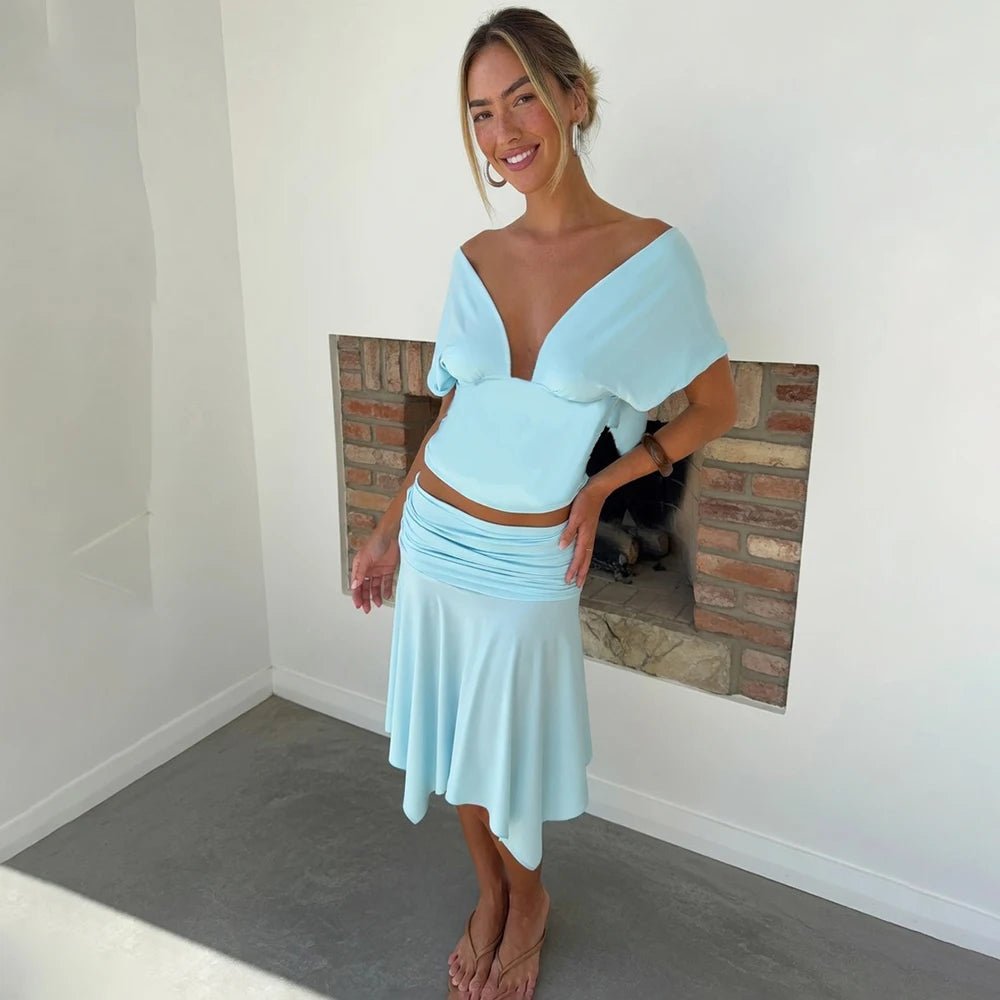 Jenna Omuzları Açık Bluz ve Etek Takımı