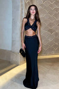 Luciana Lace Trim Satin Skirt Set