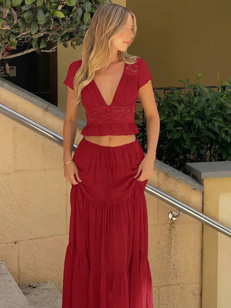 Beatrice Dantelli Şifon Bluz ve Etek Takımı