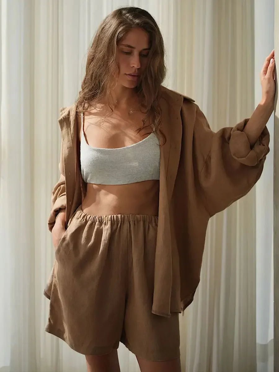 Sally Yakalı Fener Kollu Şort Takımı