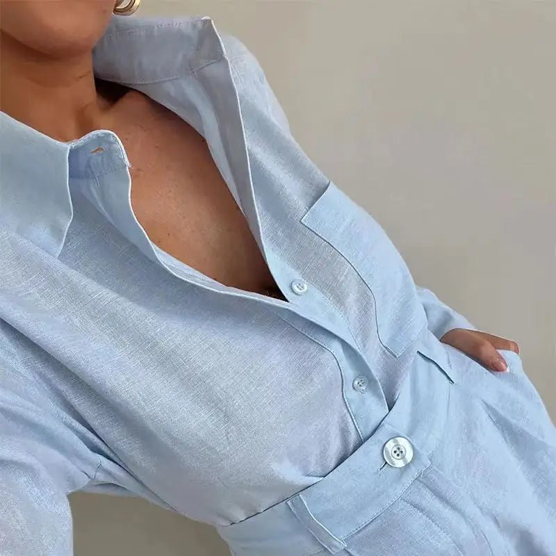 Solenn Uzun Kollu Yüksek Bel Şortlu Keten Takım