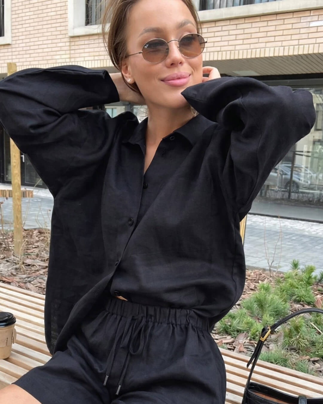Sophia Düğmeli Gömlek ve Büzgülü Şort Takımı