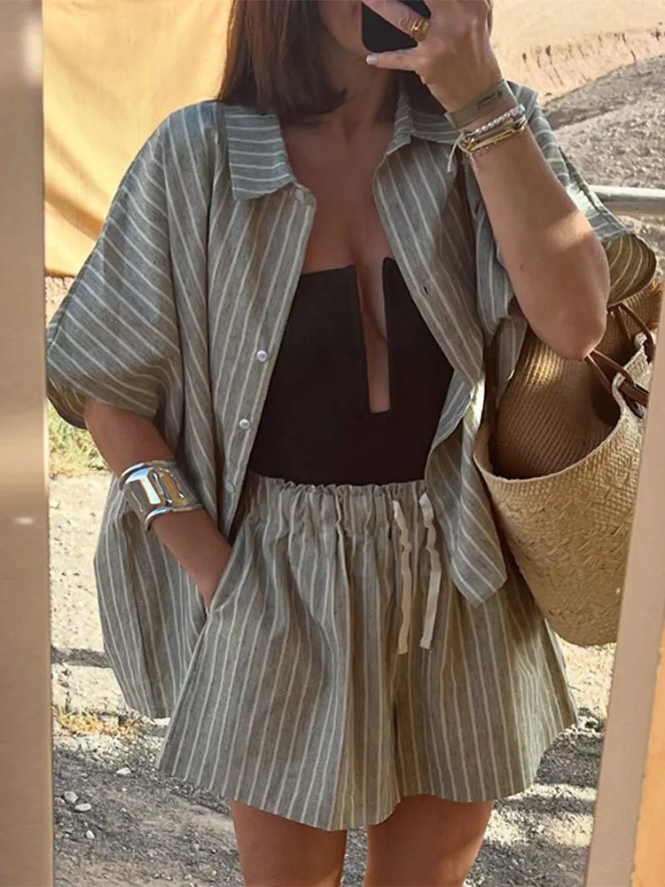 Denise Çizgili Şort Takımı