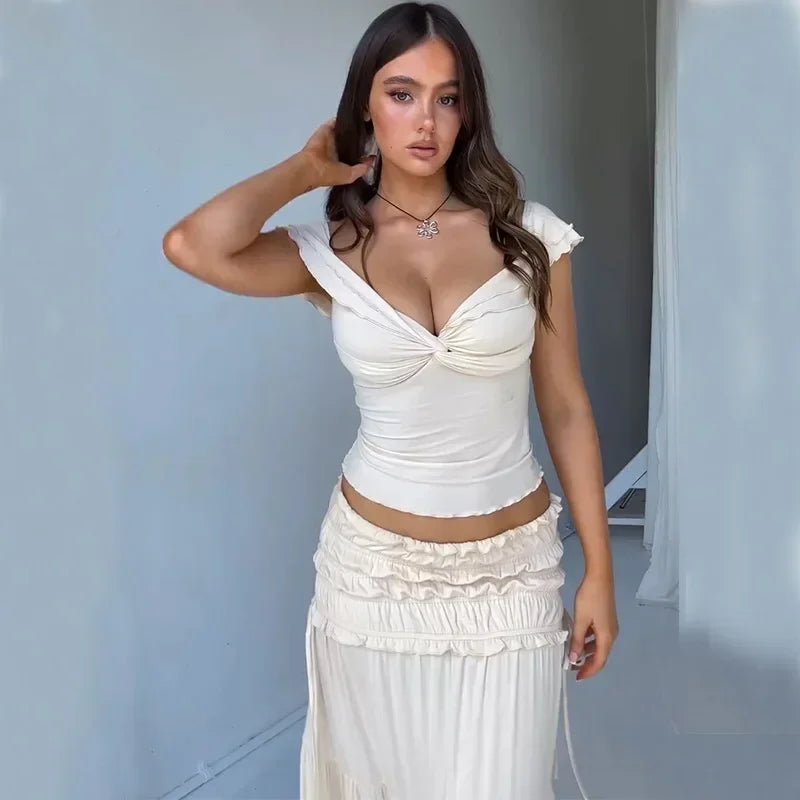 Zendaya Fırfırlı Kısa Üst ve Uzun Etek Takımı