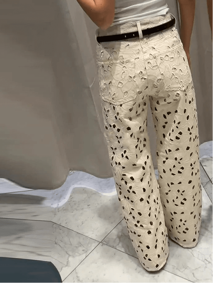 Rachel Delikli Kot Yüksek Bel Düz Kesim Kot Pantolon