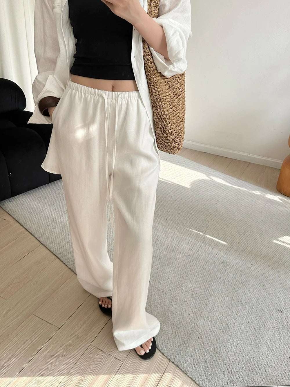 Kendall Geniş Paçalı Keten Pantolon