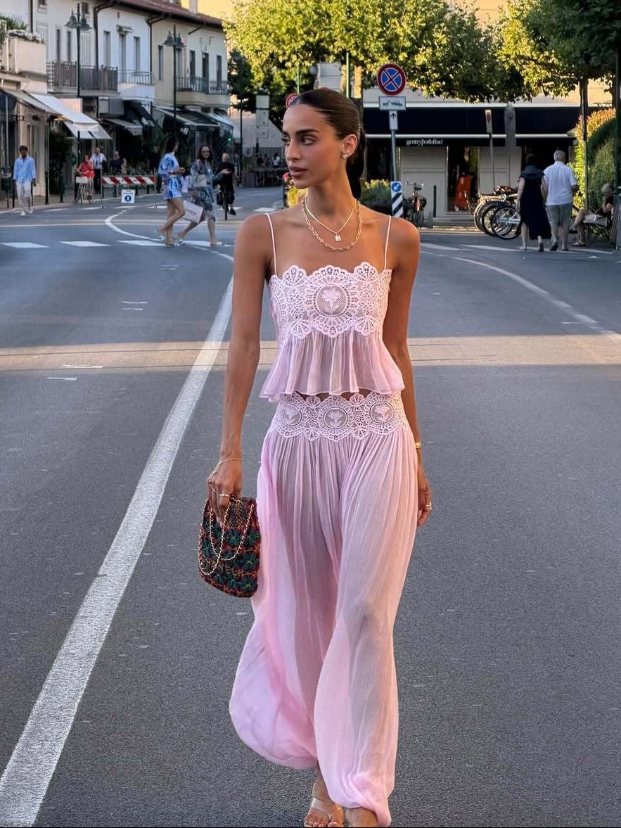 Aiselma Dantelli Şifon Pantolon Takımı