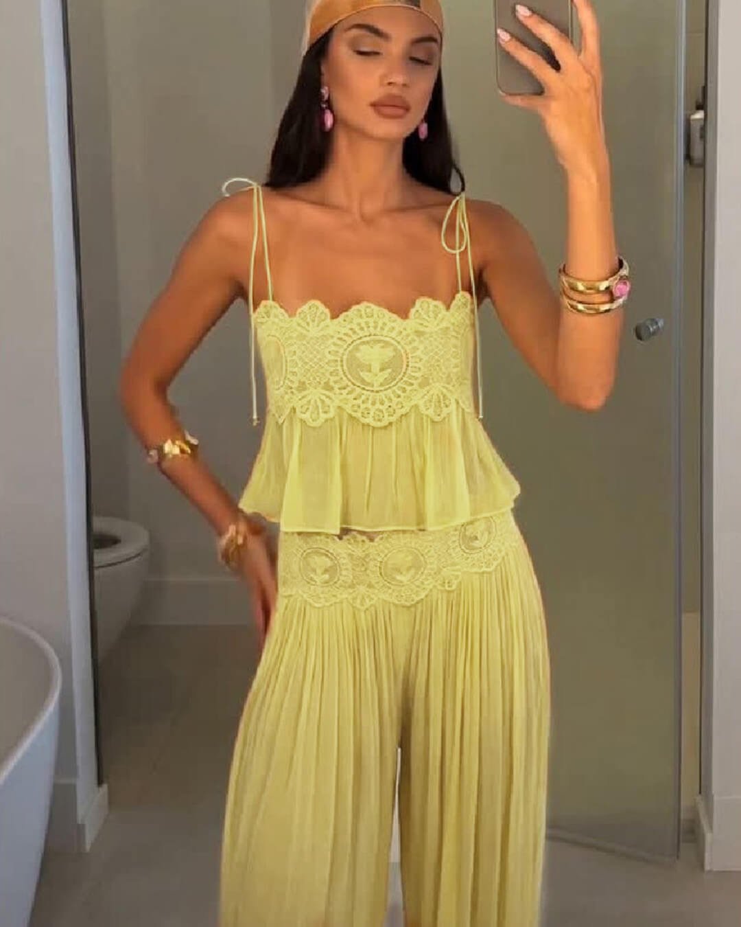 Aiselma Dantelli Şifon Pantolon Takımı