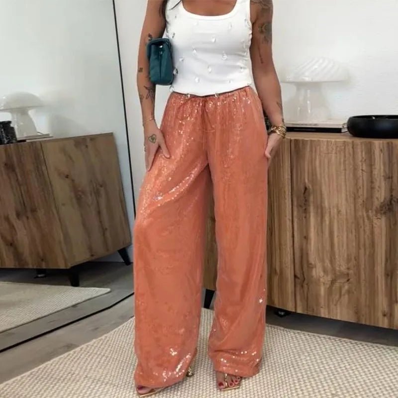Sophia Payetli Geniş Paçalı Pantolon