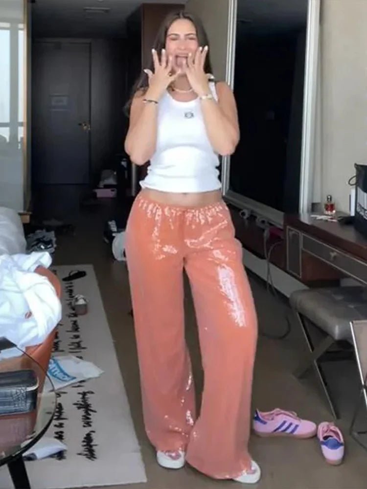Sophia Payetli Geniş Paçalı Pantolon