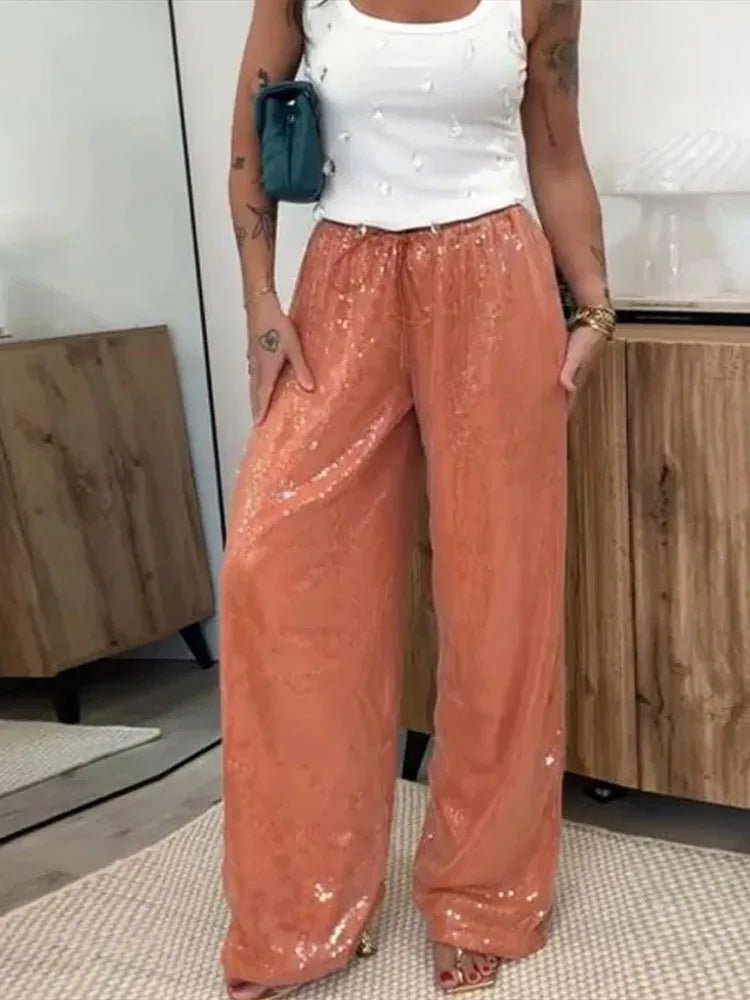 Sophia Payetli Geniş Paçalı Pantolon