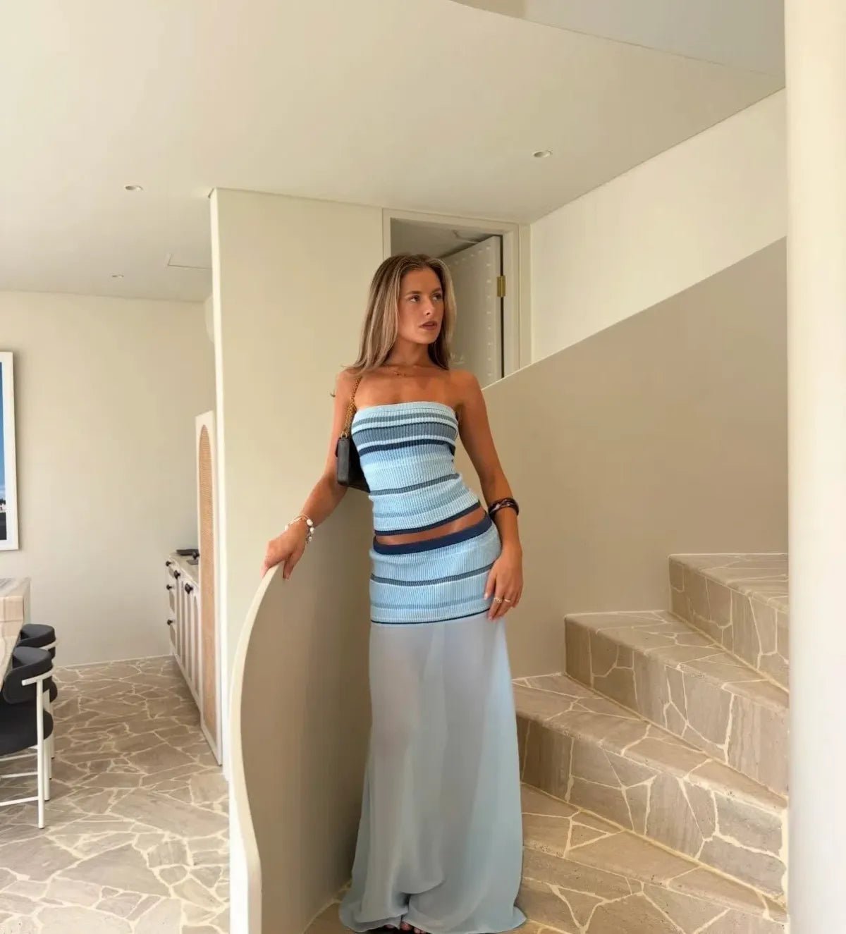 Miriam Çizgili Bandeau Üst ve Şeffaf Etek Takımı