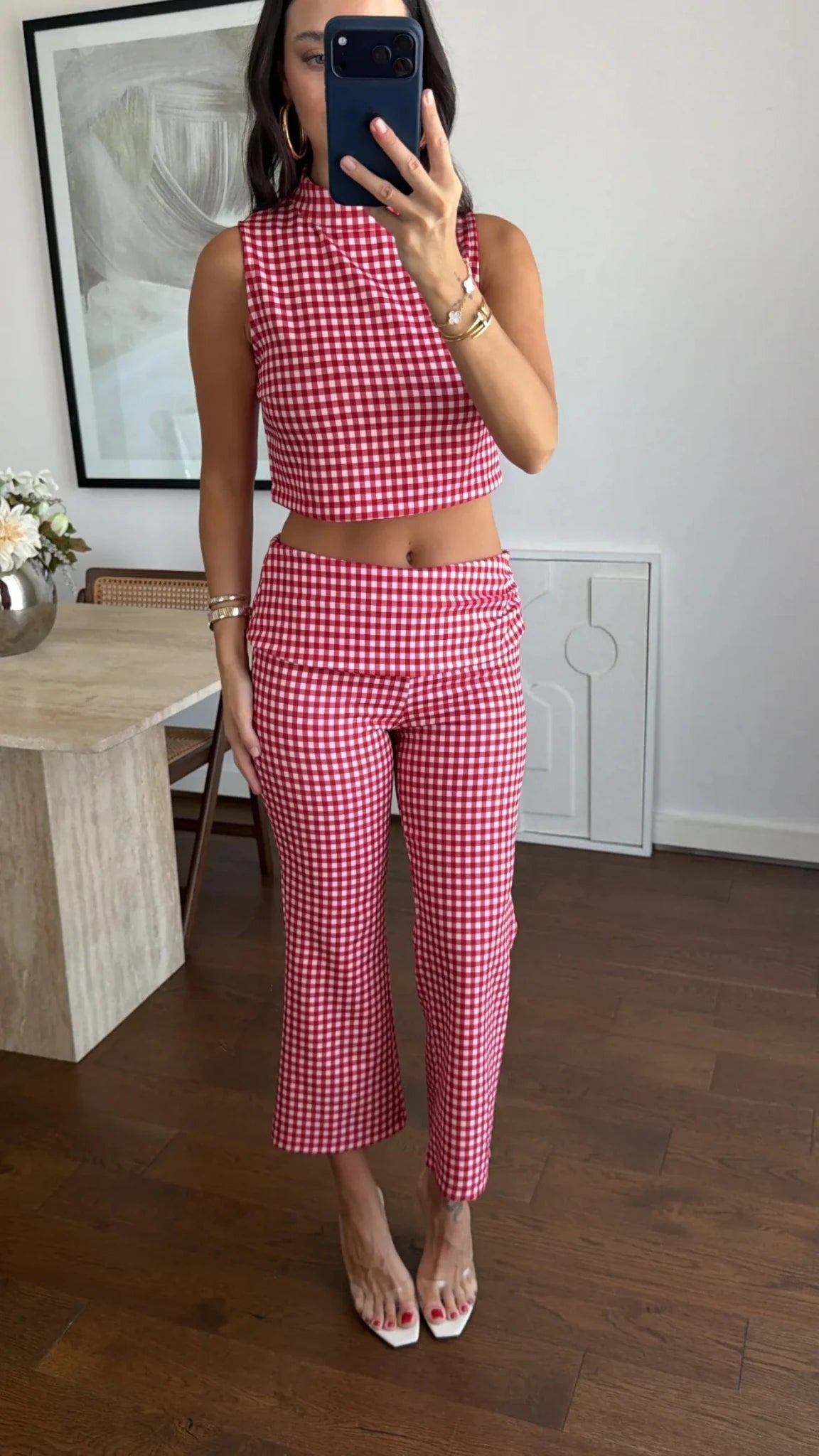 Sophia Ekose Desenli Crop Top Takım