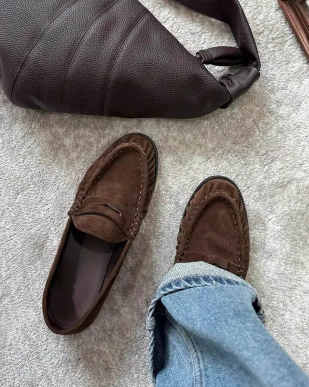 Fiona Suni Deri Bağcıksız Mokasen Ayakkabılar