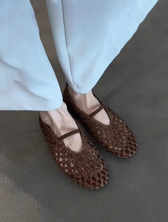 Francesca Hollow Woven Flat Shoes