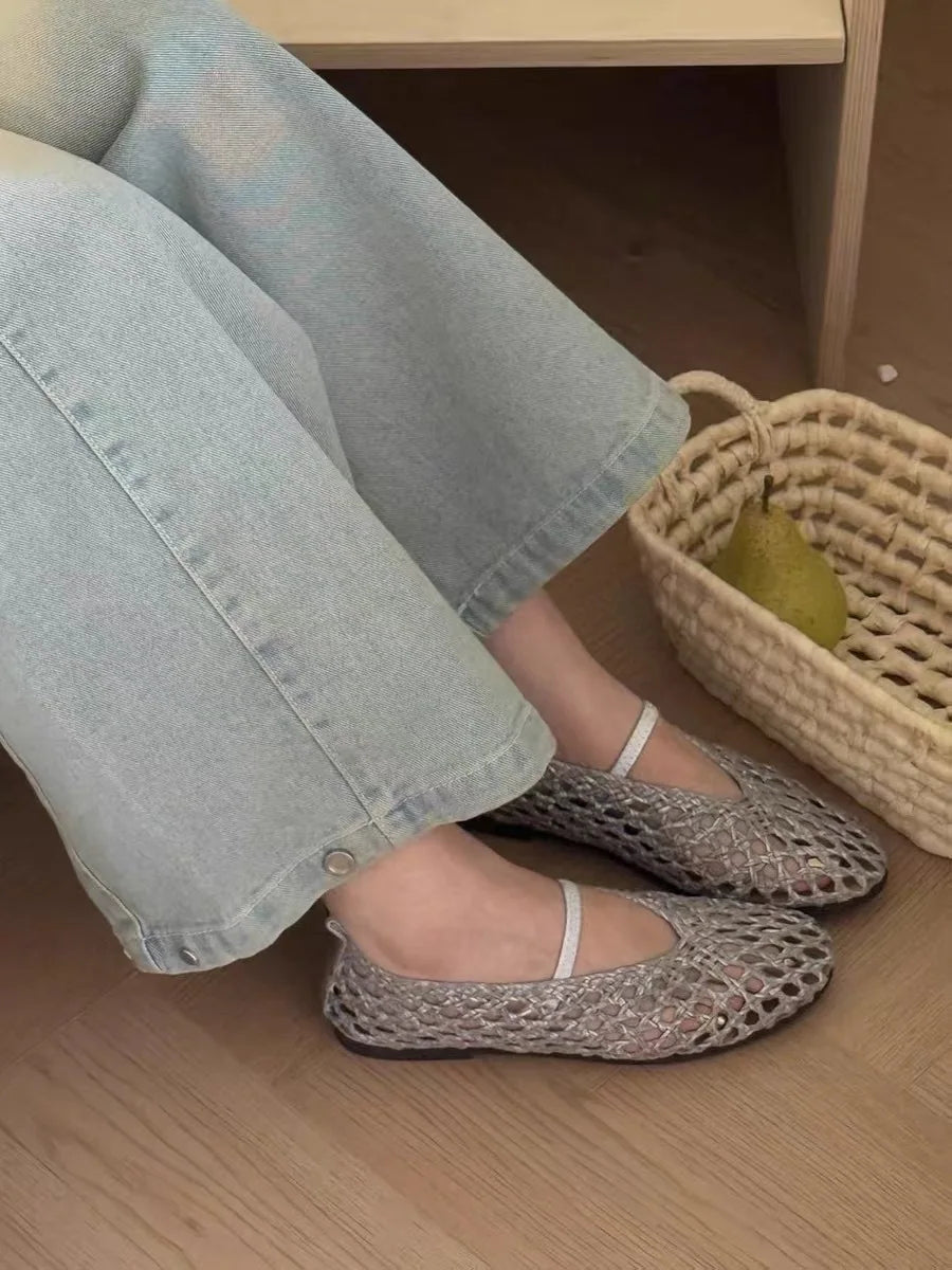 Francesca Hollow Woven Flat Shoes