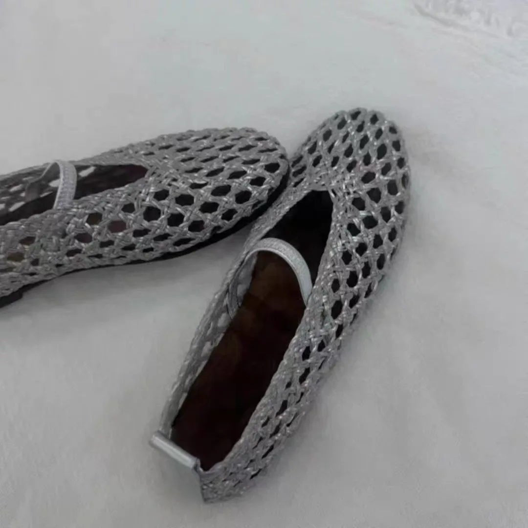 Francesca Hollow Woven Flat Shoes