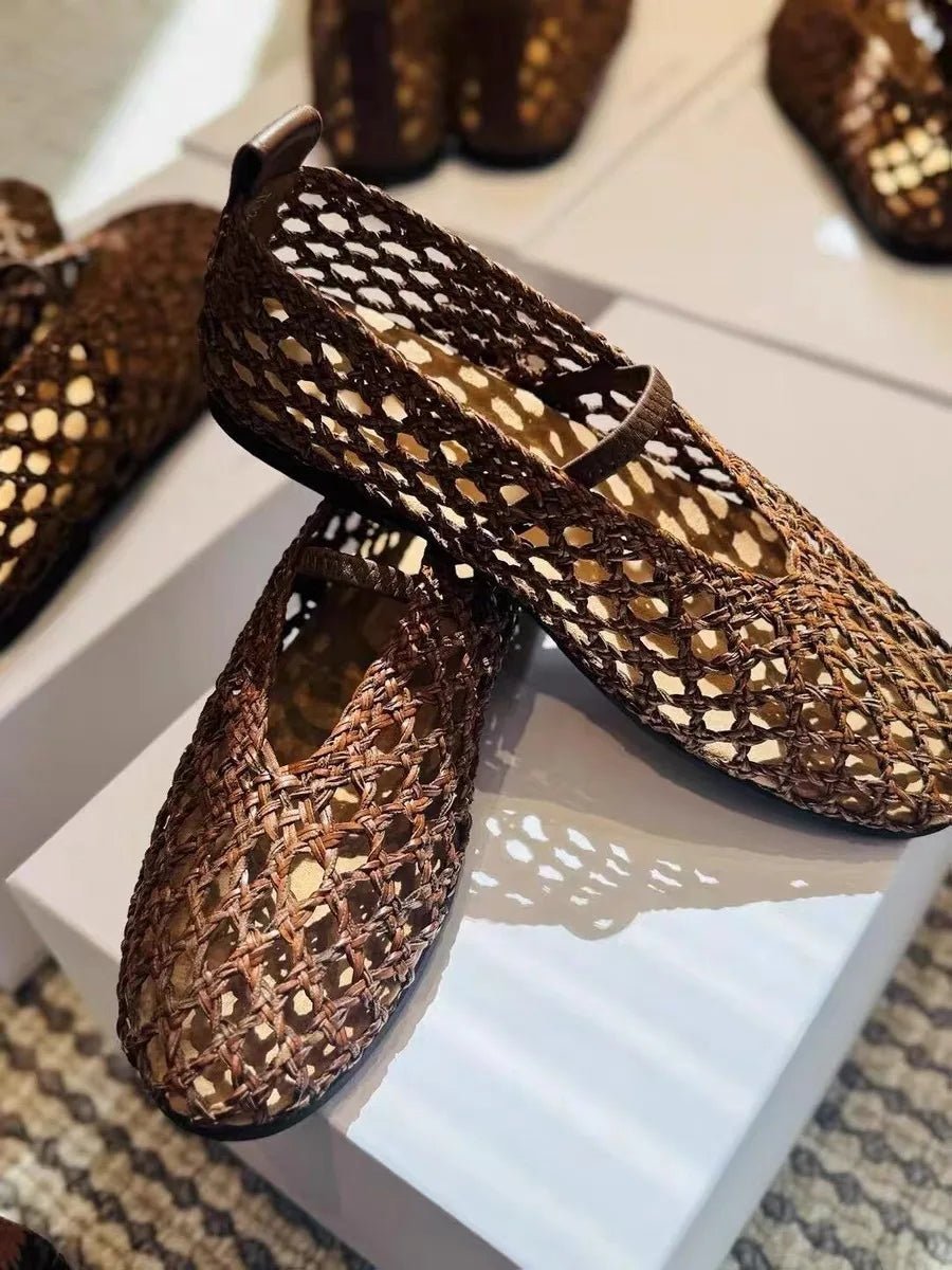 Francesca Hollow Woven Flat Shoes