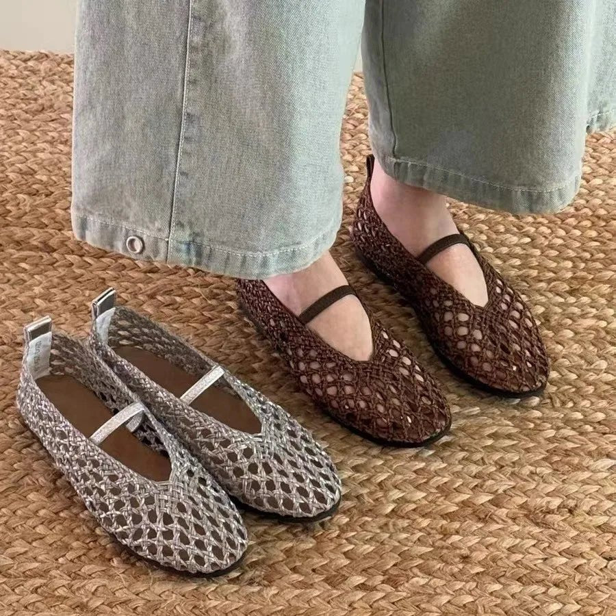 Francesca Hollow Woven Flat Shoes