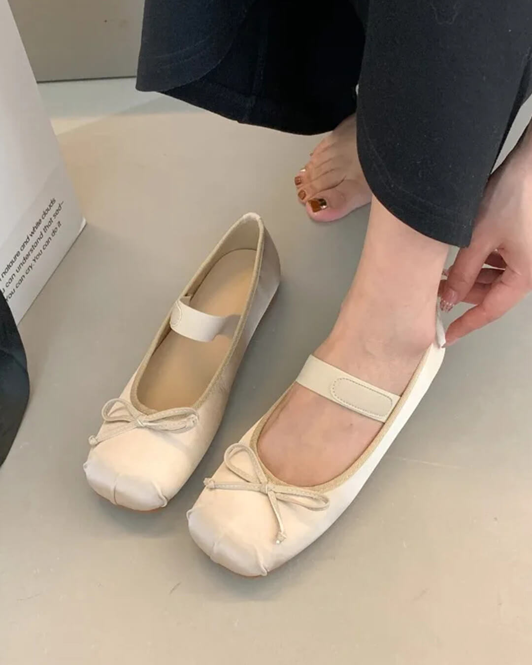 Pamela Bowtie Satin Ballet Flats