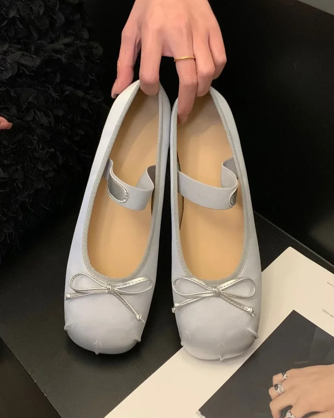 Pamela Bowtie Satin Ballet Flats