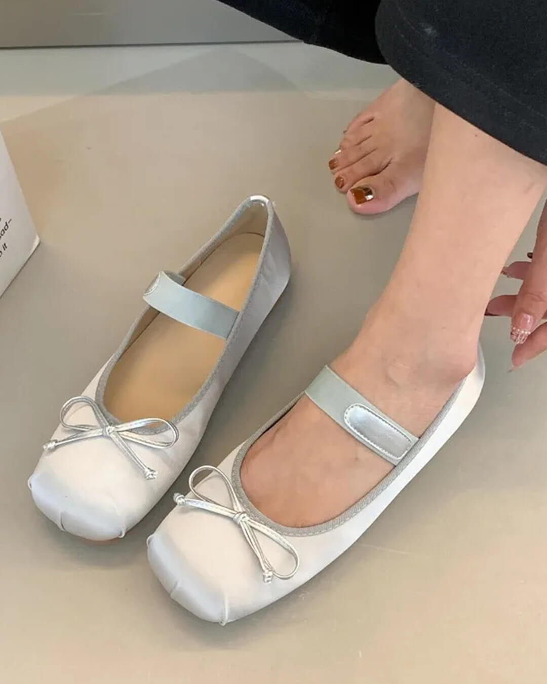 Pamela Bowtie Satin Ballet Flats
