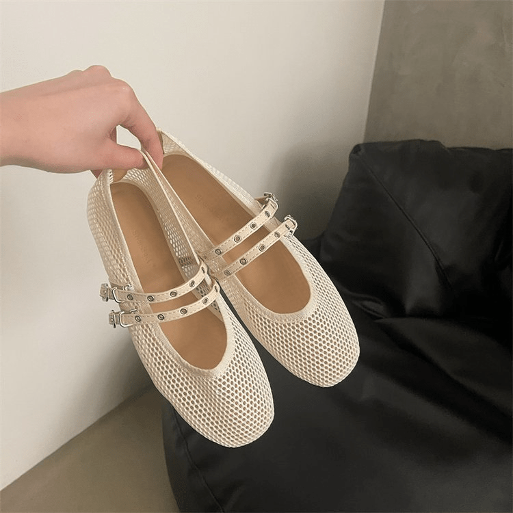 Valerie Buckled Mesh Ballet Flats