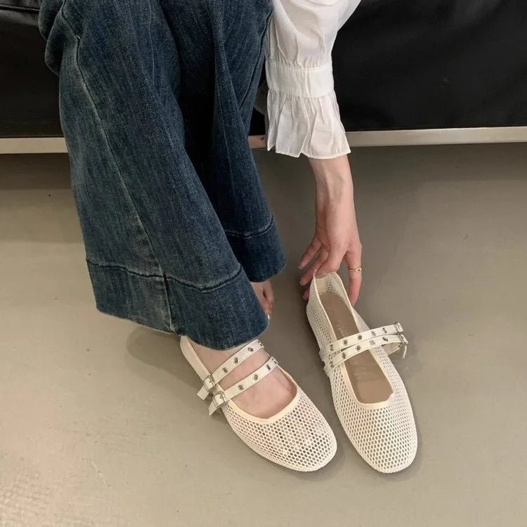Valerie Buckled Mesh Ballet Flats