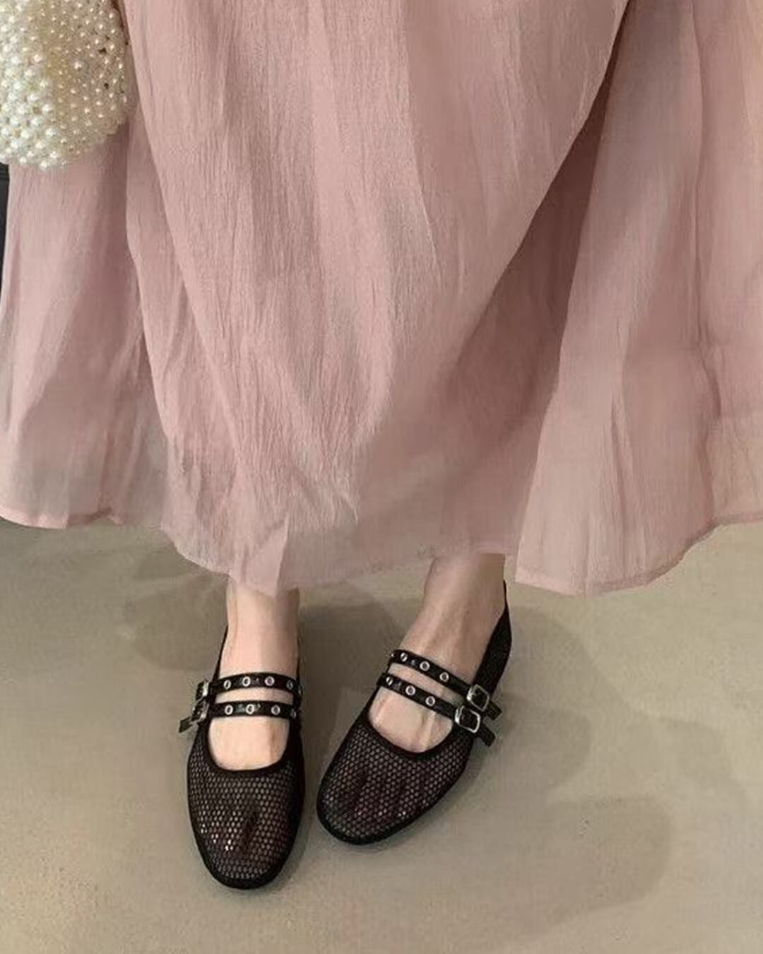 Valerie Buckled Mesh Ballet Flats