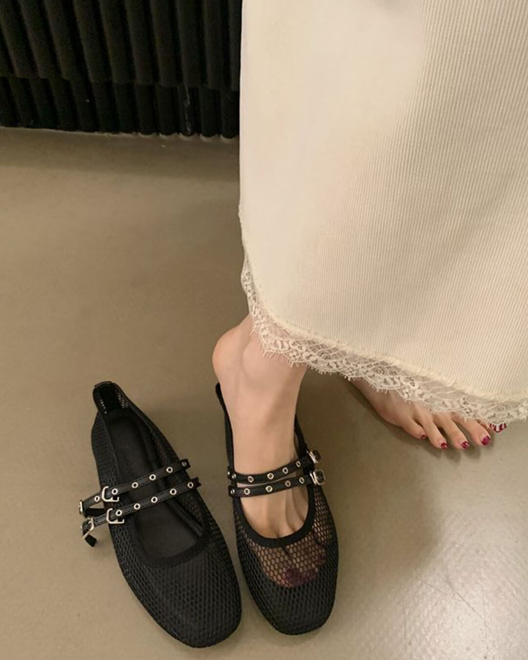 Valerie Buckled Mesh Ballet Flats