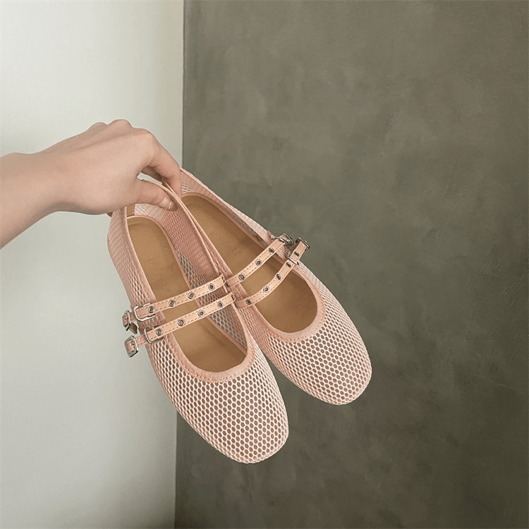 Valerie Buckled Mesh Ballet Flats