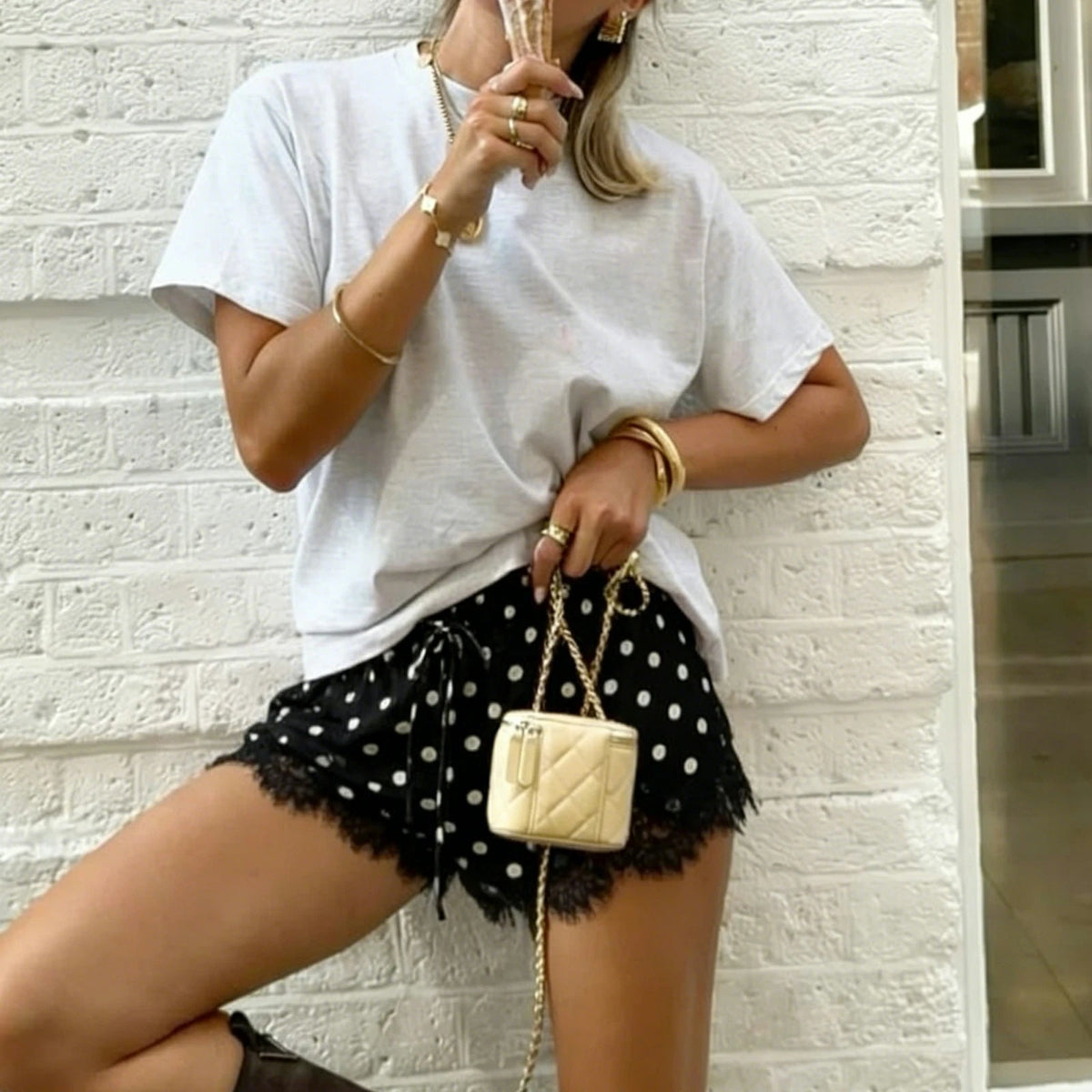 Paula Black Polka Dot Satin Short