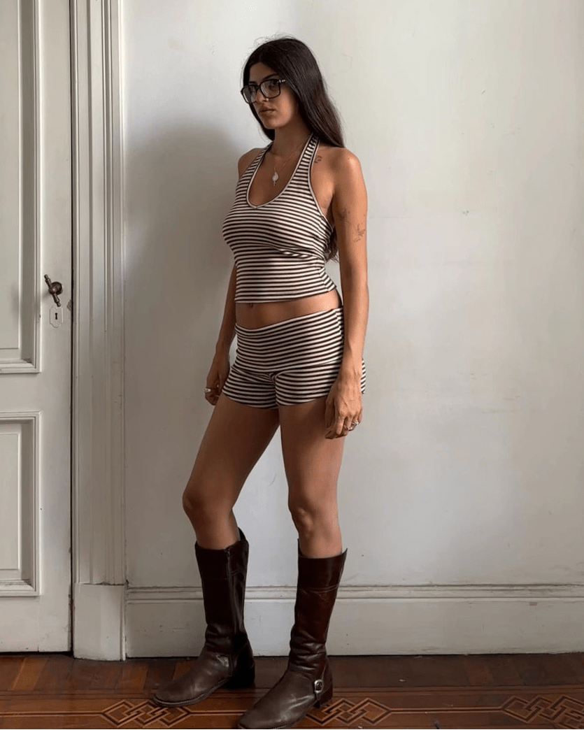 Lucy Çizgili Askılı Bluz ve Şort Takımı