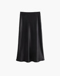 Anais High Waist Black Satin Midi Skirt