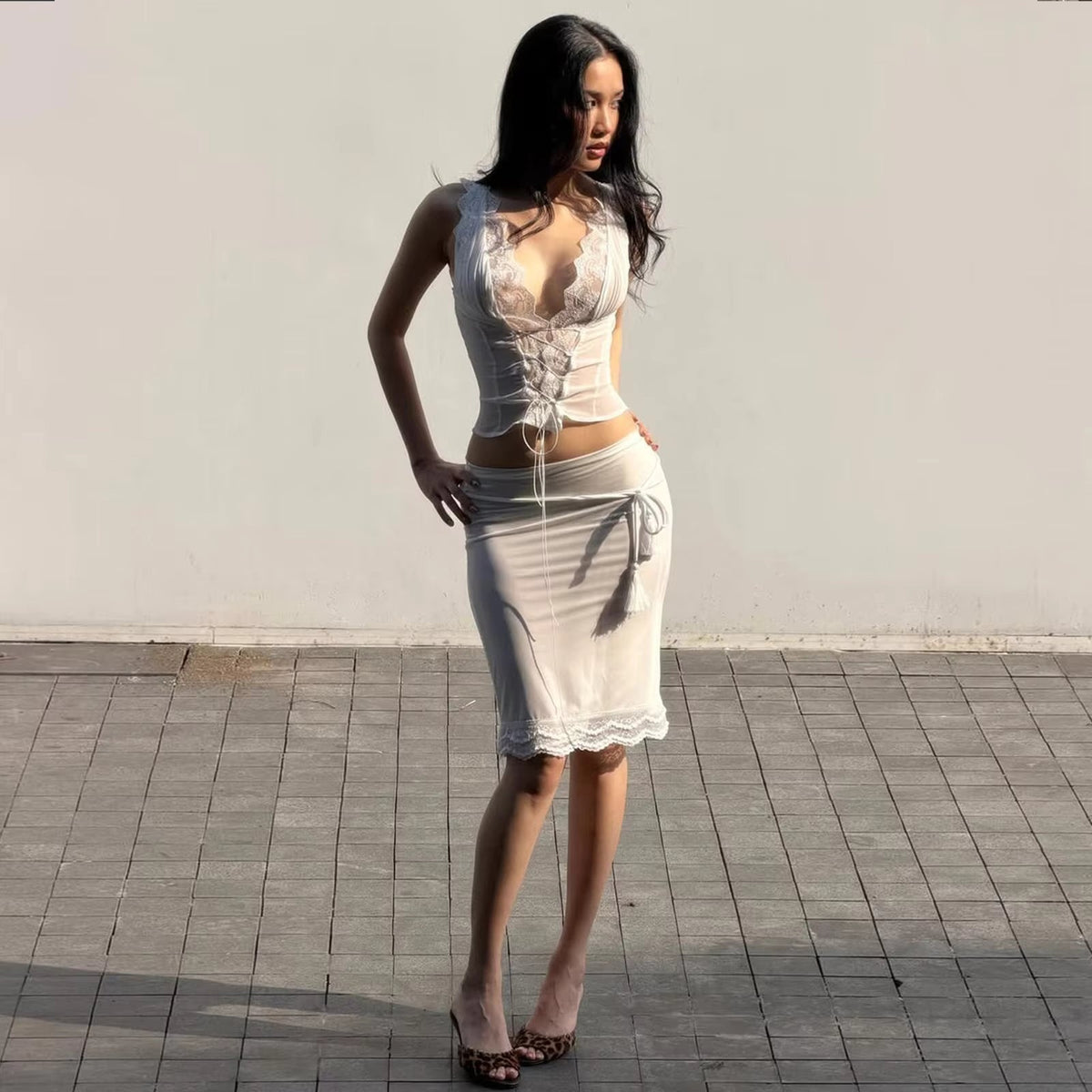 Guinevere Lace Trim Tie Back Skirt Set