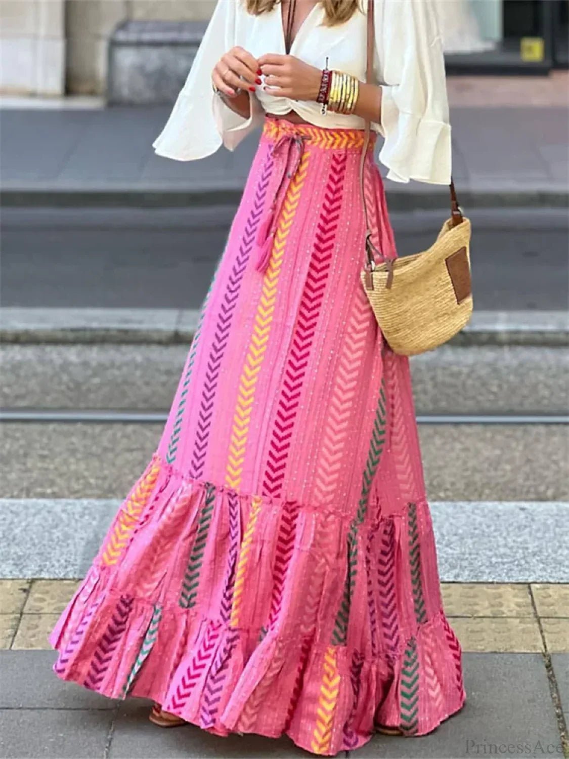 Celeste Akıcı Boho Desenli Fırfırlı Etek
