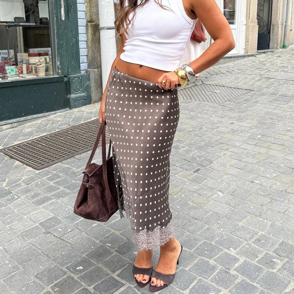 Hadley Polka Dot Lace Trim Midi Skirt