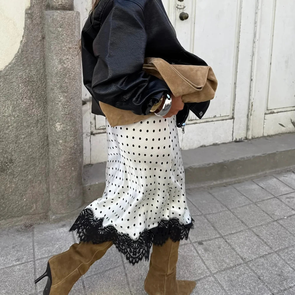 Nicky Retro Dots Lace Midi Skirt