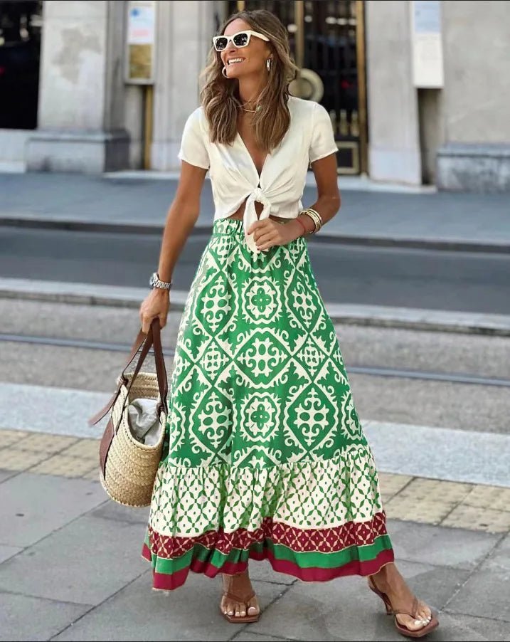 Rhea Boho Baskılı Midi Salaş Etek