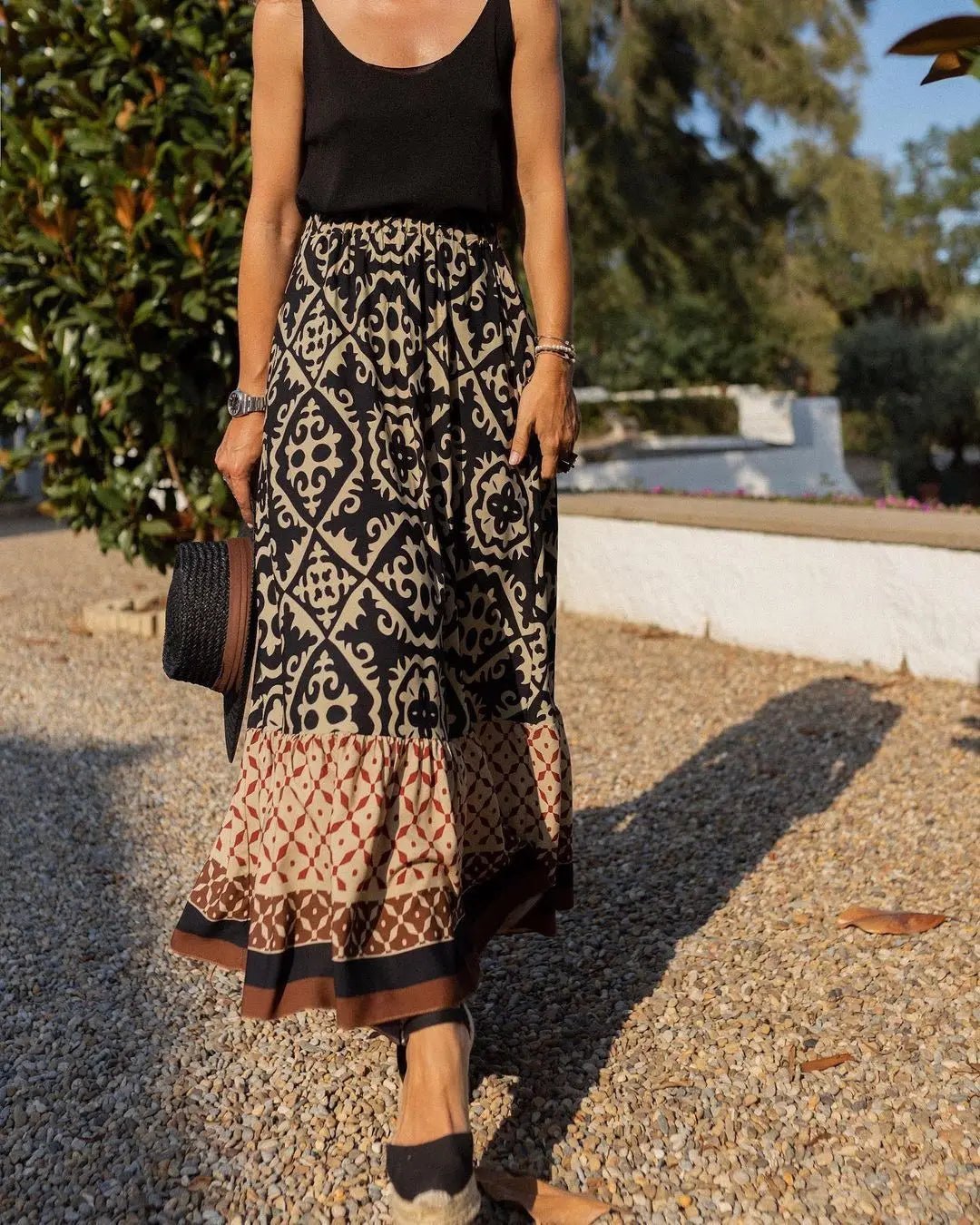Rhea Boho Baskılı Midi Salaş Etek