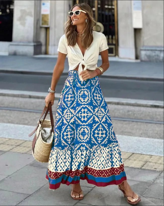 Rhea Boho Baskılı Midi Salaş Etek