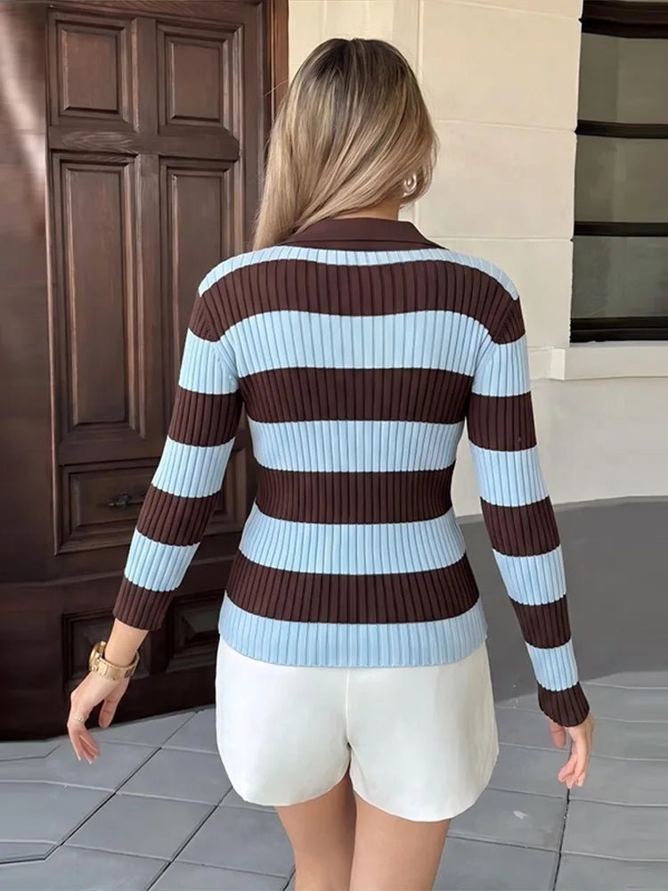 Alicia Striped Polo Knit Pullover