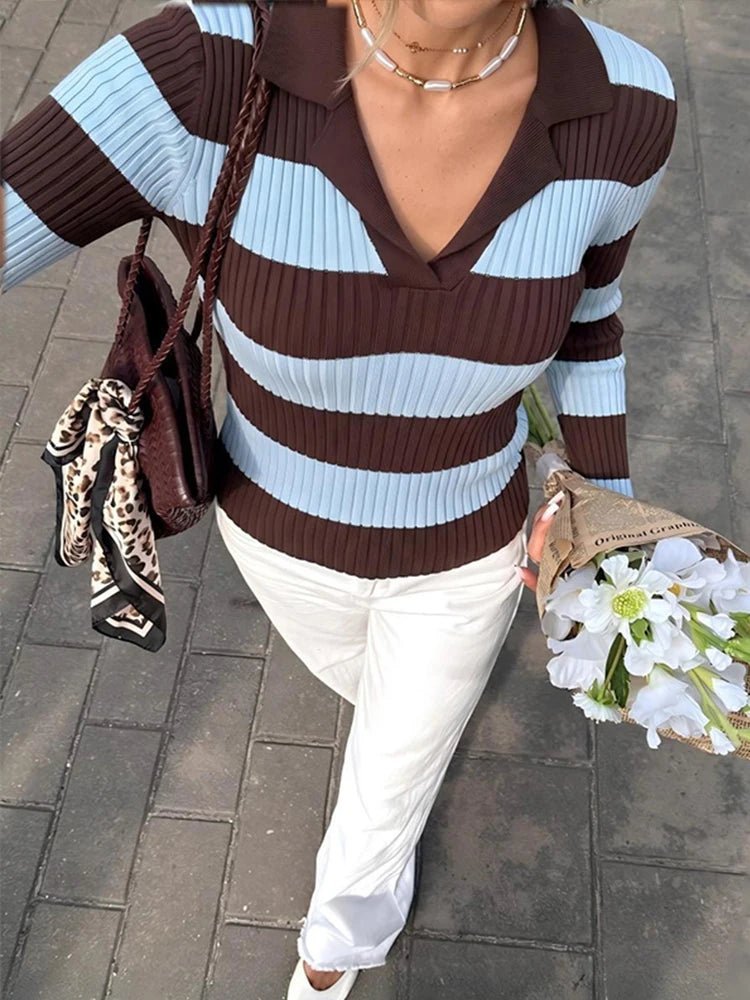 Alicia Striped Polo Knit Pullover