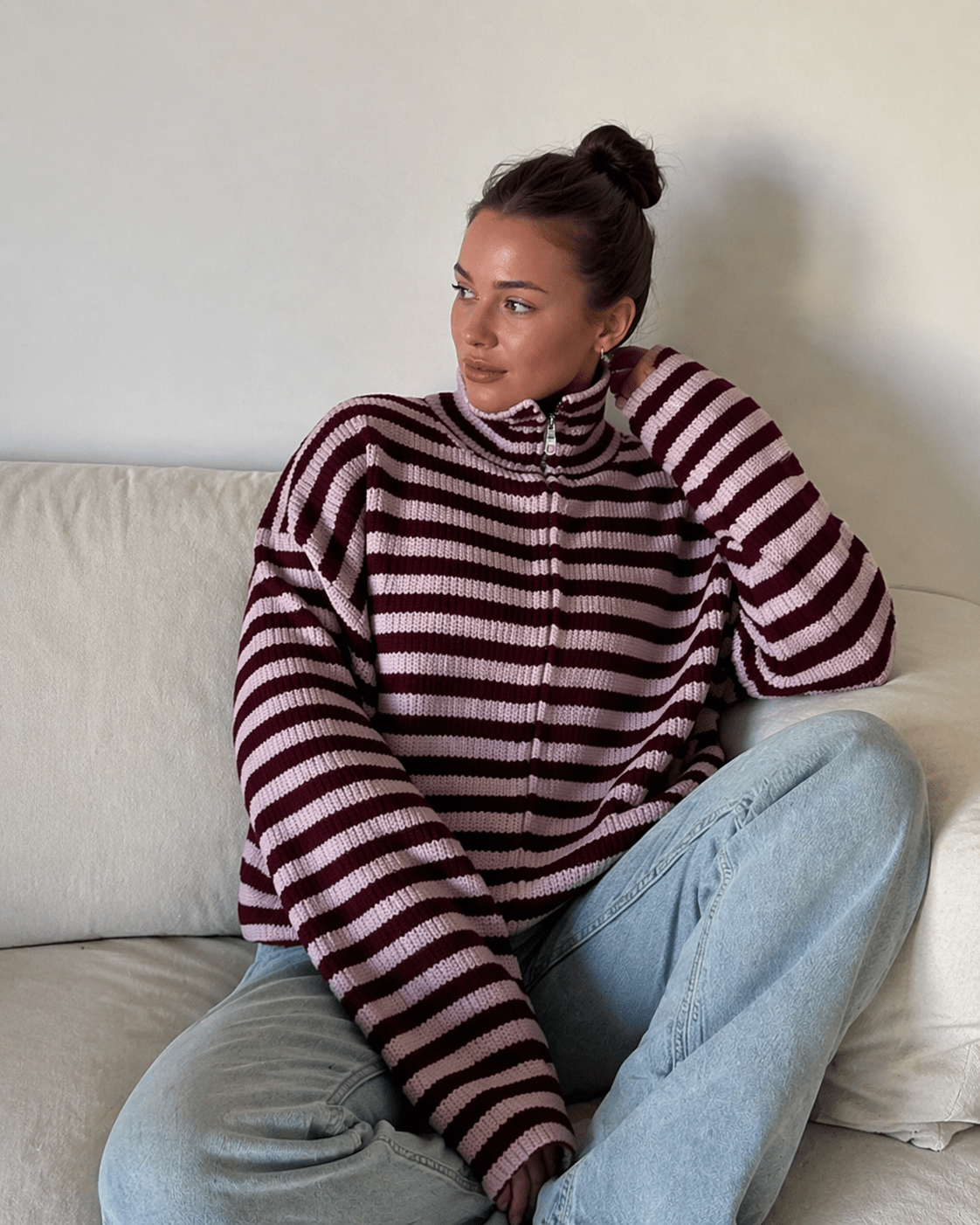 Hanna Striped High-Neck Knit Sweater