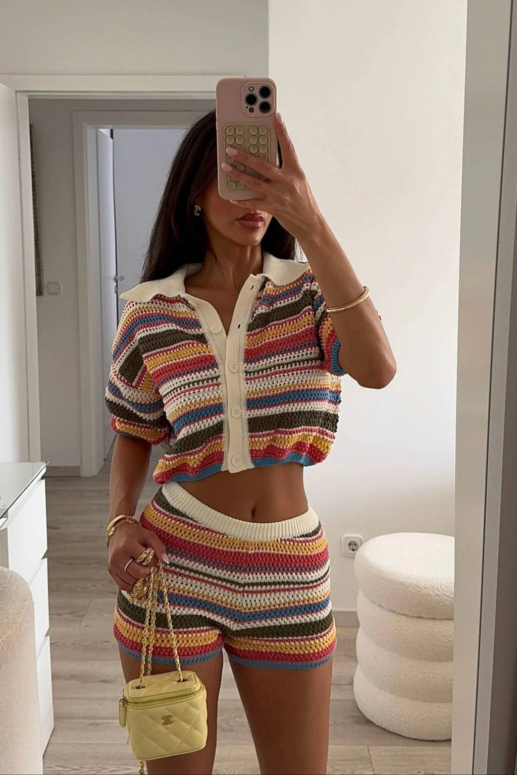 Jasmin Crochet Crop Sweater Shorts Set