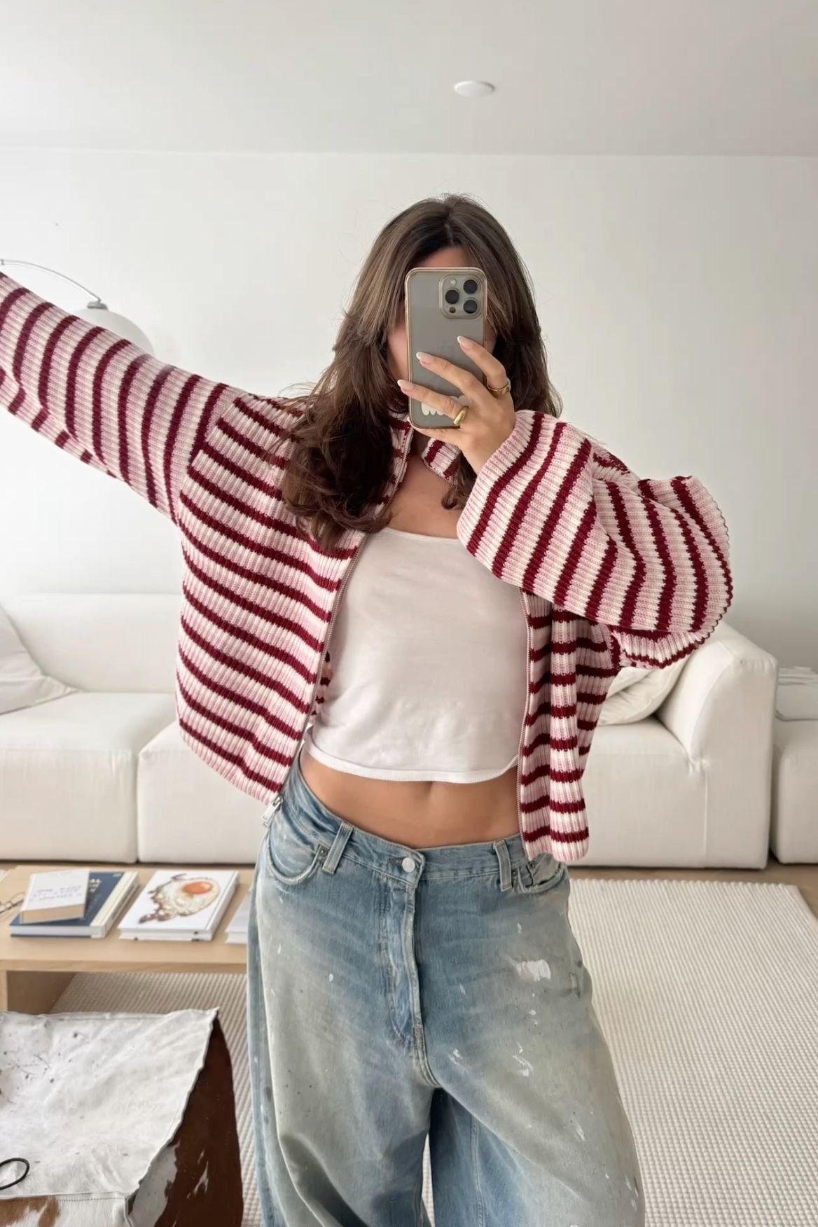 Nora Oversized Striped Zip Knit Sweater