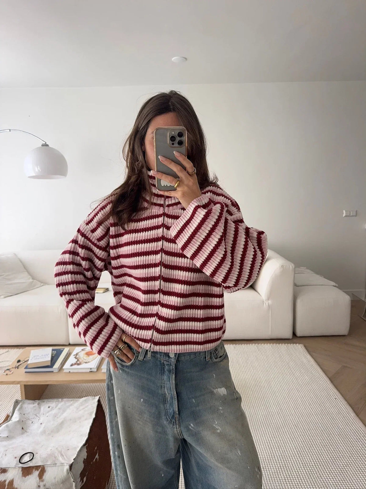Nora Oversized Striped Zip Knit Sweater