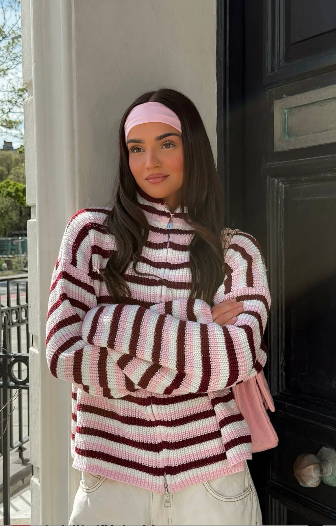 Nora Oversized Striped Zip Knit Sweater