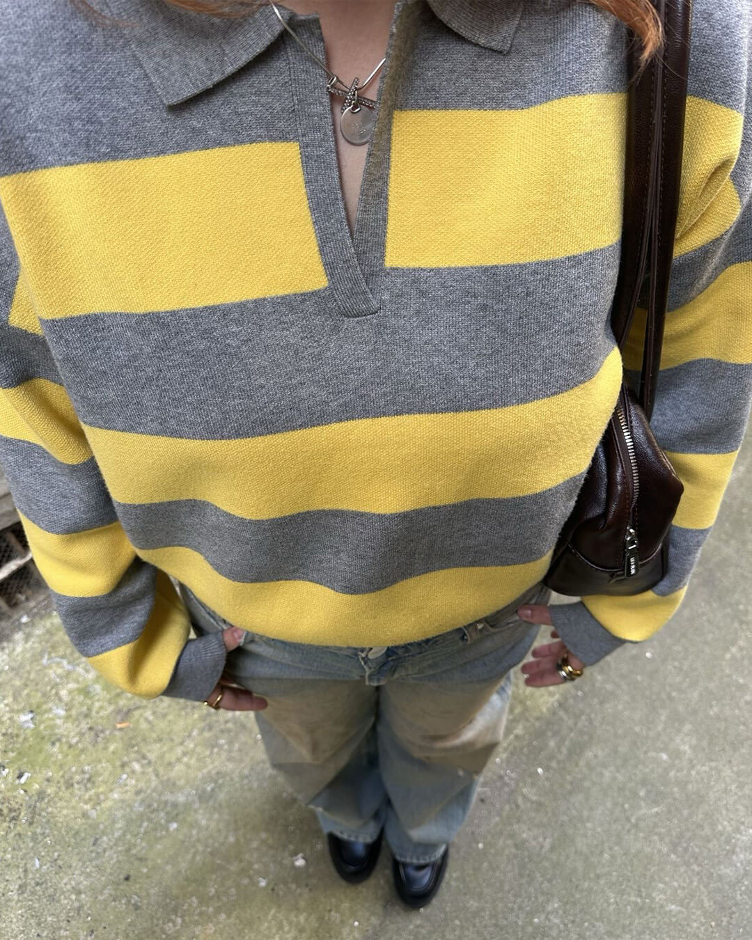 Una Striped Knitted V-Neck Pullover